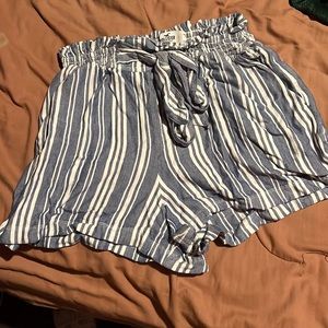High rise striped paper bag shorts